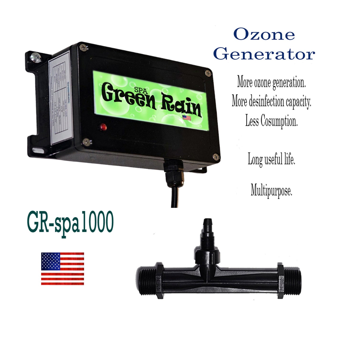 Plunge Cold SPA Hot Tub Ozone Generator Purifier Spa 110/220 SPA GreenRain 1000 Made in USA.