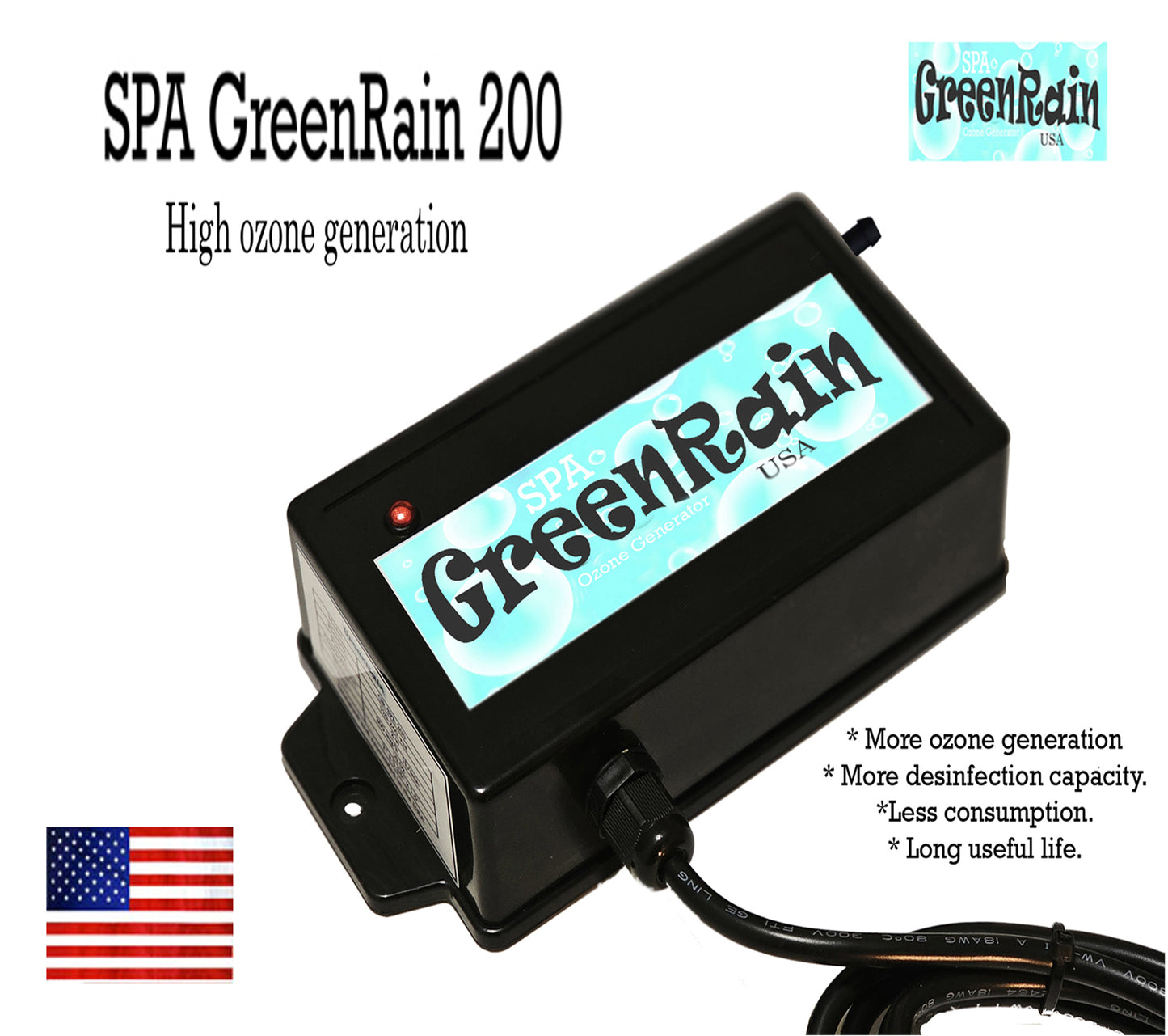 Cold Plunge SPA Hot Tub Ozone Generator Purifier Spa 110/220 SPA GreenRain 200 Made in USA.