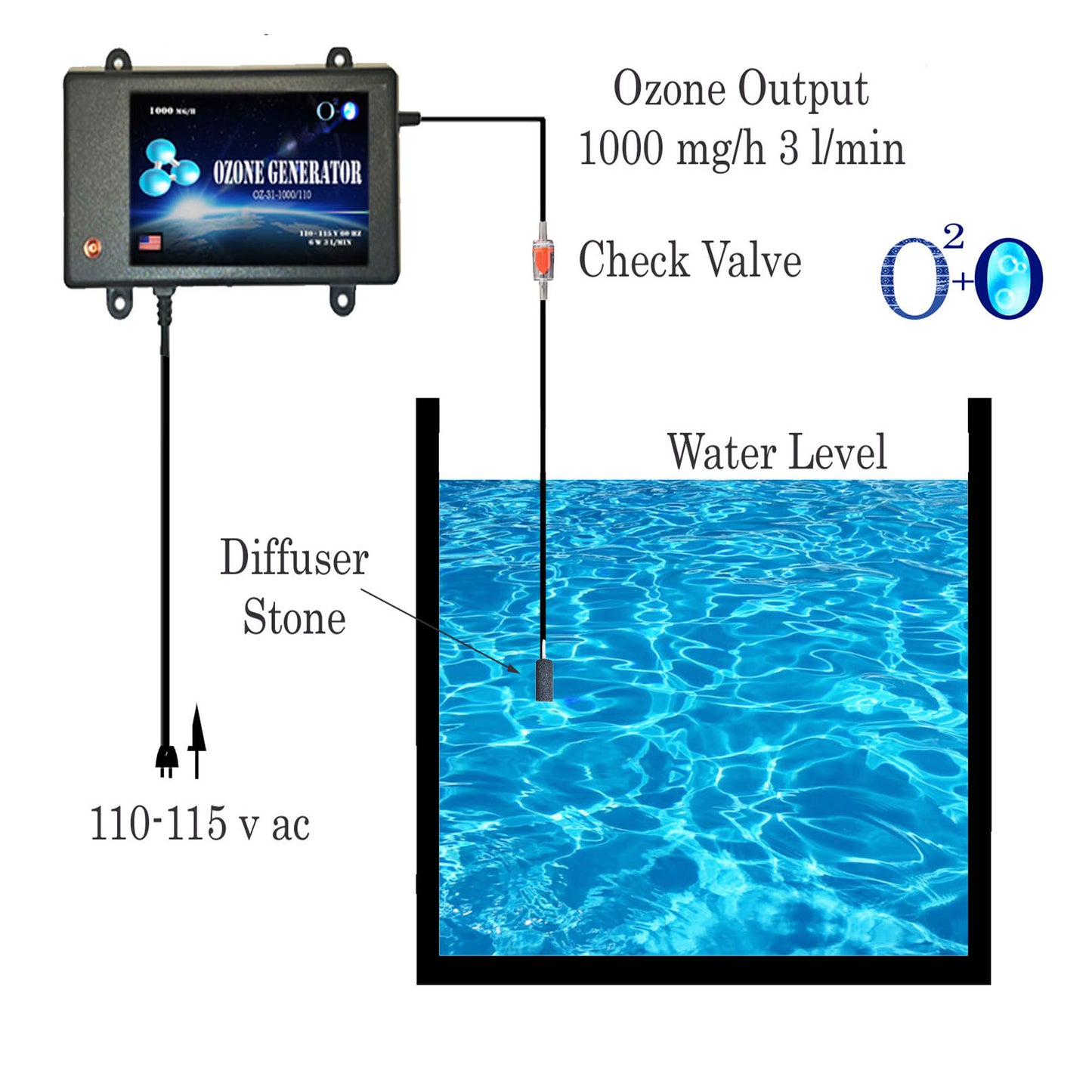 Cold plunge Ozone generator for air, water and oil ozonation purification. 1000mg/h