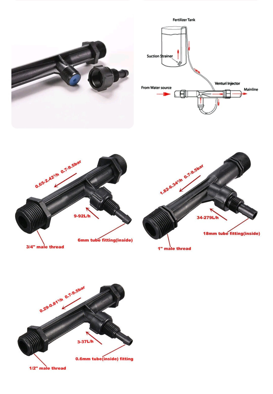 JL-Venturi 1/2",3/4",1"PVDF Venturi Injector for Ozone Generator Machines