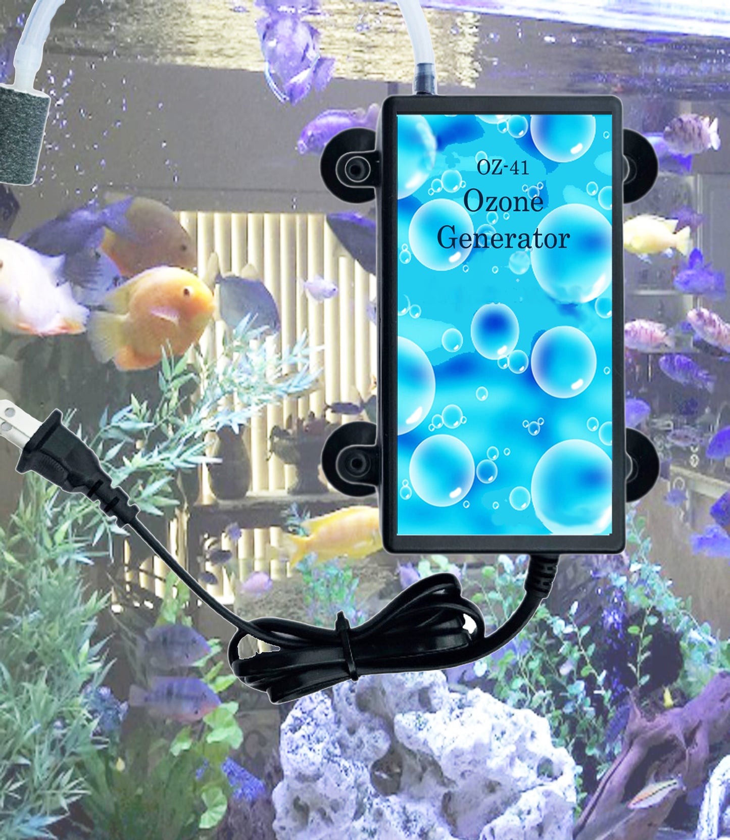 1000 mg/h Ozone Generator for Aquariums with 4 Suction Cups 1'' Water Purifier.