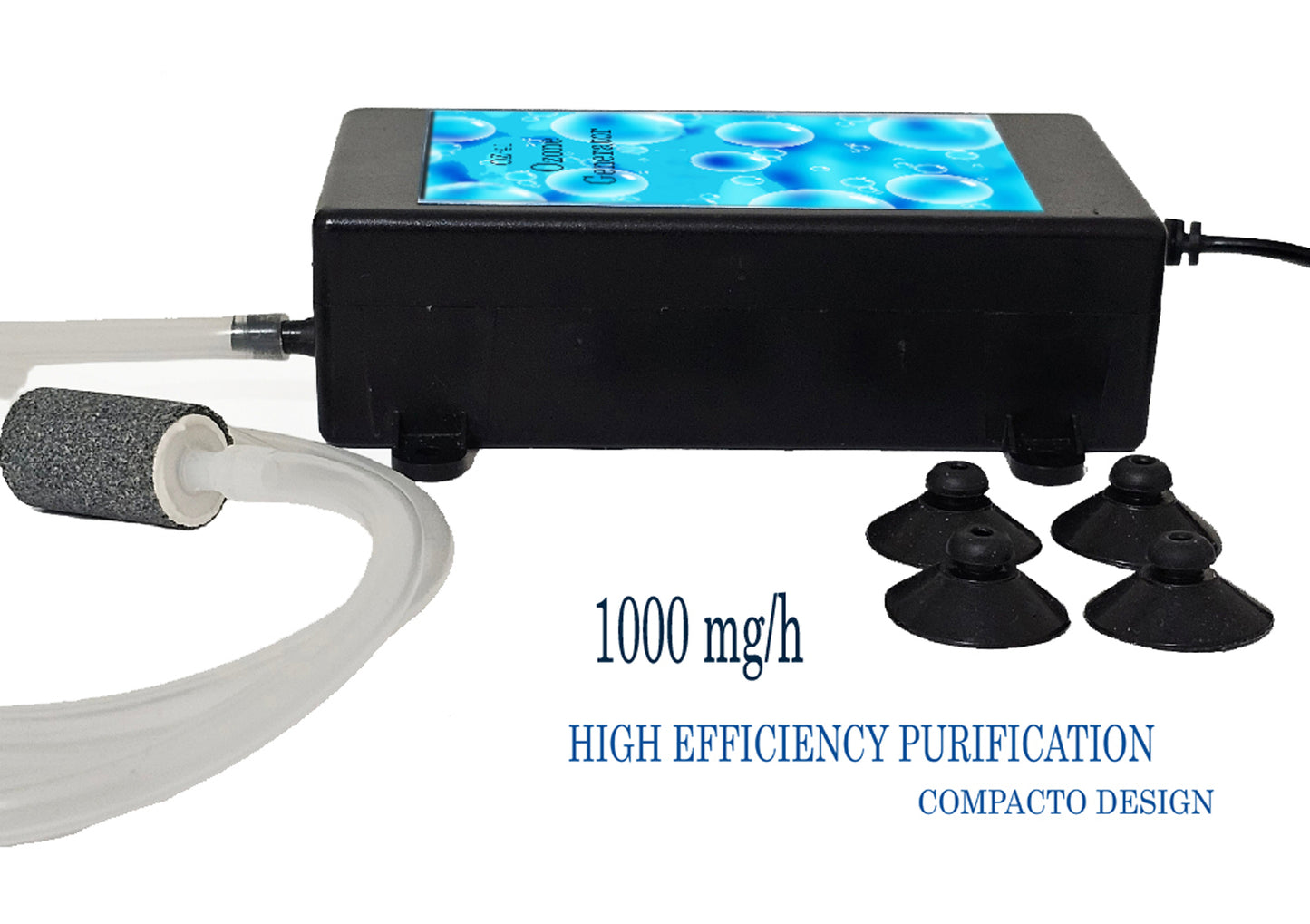 1000 mg/h Ozone Generator for Aquariums with 4 Suction Cups 1'' Water Purifier.